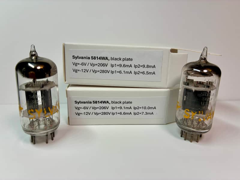 Sylvania 5814WA pair. Black plates, D-getter, triple mica 12AU7 image 1
