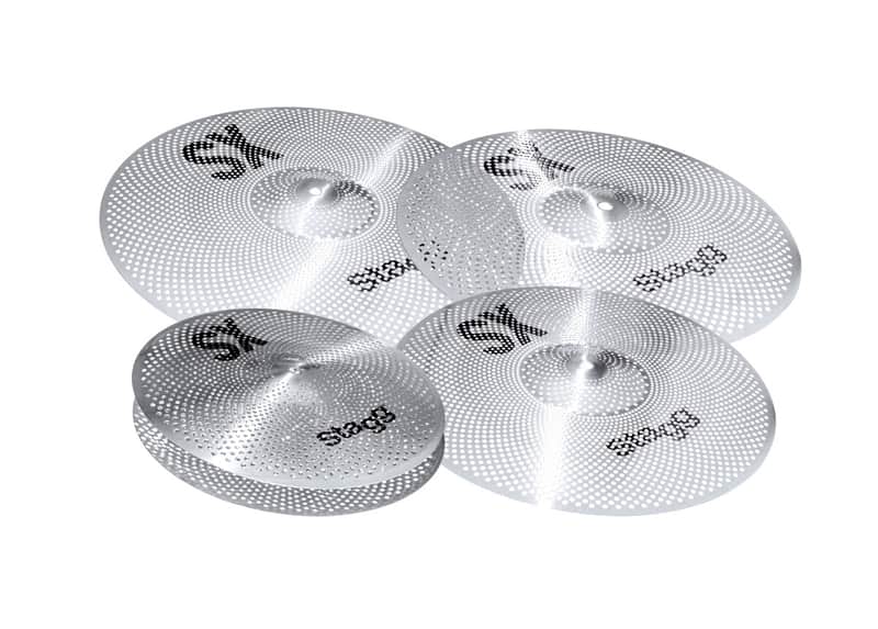 Stagg Silent Practice Cymbal Set l Includes 14 Inch Hi Hats, 16 Inch Crash, 18 Inch Crash, 20 Inch Ride & Cymbal Bag l Model SXM SET image 1