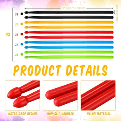 40 Pairs Drum Sticks with ANTI SLIP Handles for Beginner Adults Drumsticks Bulk Light Durable Drum Practice Musical Instrument Percussion Accessories 5 Colors(5A) image 2