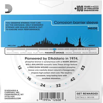 D'Addario EJ16 3-Pack Phosphor Bronze, Light 12-53 Acoustic Guitar Strings image 3