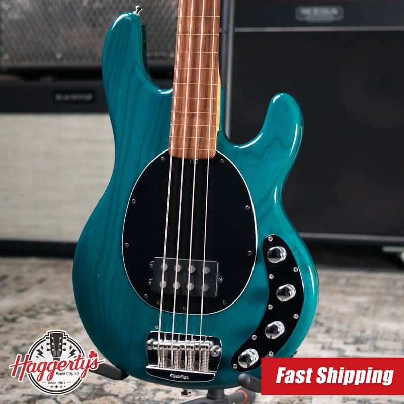 Ernie Ball Music Man StingRay 4 H Fretless Bass Translucent Teal - Used image 1