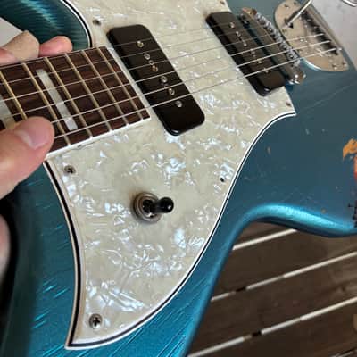 YouTube Vid in description Novo Serus J Lake Placid Blue over 64 sunburst binding electric guitar p90 case image 10