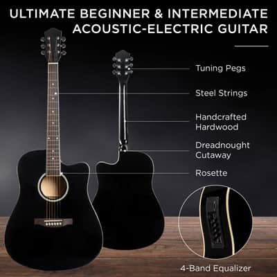 Best Choice Products Beginner Acoustic Electric Cutaway Guitar Set w/ Case, Strap - 41in-Natural image 23