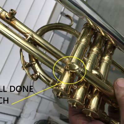 BLOW OUT DEAL KING SILVERTONE CORNET 1949 STEARLING SILVER MARKED  GREAT valves LOVELY GREAT YR. PLAYER need some attention image 15