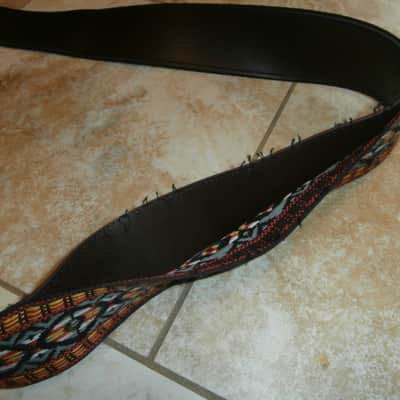 Vintage 1960's Ace-Style Guitar Strap! Grey, Yellow, Red Pattern! Metal Buckle! image 7