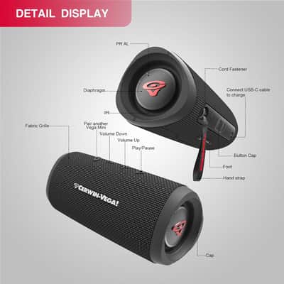 CERWIN-VEGA! Vega Mini Portable Bluetooth Speaker, VMBLK Powerful Bass, Portable Wireless Speaker for Travel, Home, and Outdoor Use – Black image 2