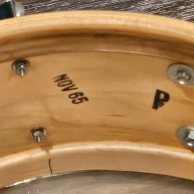 1965 Slingerland 5x14 Aqua Satin Flame Snare Drum NOV 65 Original 6-Lug Vintage image 9