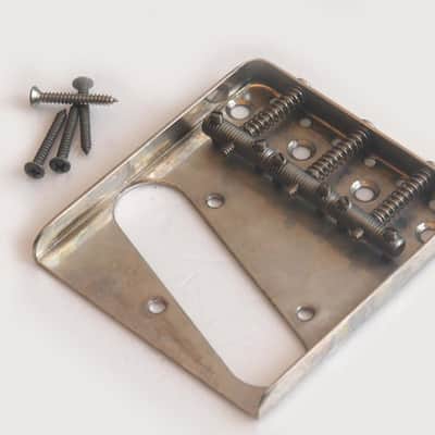 Q-Parts Aged Collection Guitar Bridge For '58 Fender Tele - DISTRESSED NICKEL