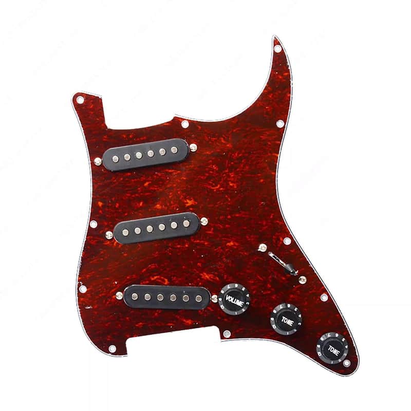 11-Hole SSS Loaded Strat Pickguard - Red Tortoise & Black image 1