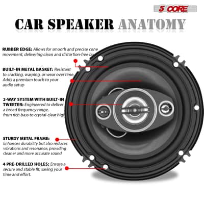 5Core Coaxial Car Door Speakers 6” Pair 500W 4Ohm 2 Way Component Subwoofer Audio w Super Tweeter image 8