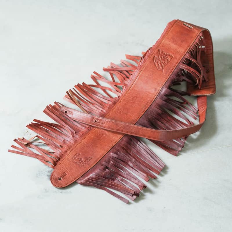 Leather Guitar Strap 3 Inches Wide Padded Soft Western Style Fringes Acoustic Electric Bass Straps BROWN image 1