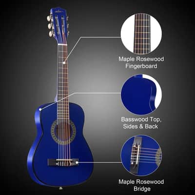 ADM Beginner Acoustic Classical Guitar 30 Inch Nylon Strings Wooden Guitar Bundle Kit for Kid Boy Girl Student Youth Guitarra Online Lessons with Gig Bag, Strap, Tuner, Extra Strings, Picks,Blue image 5