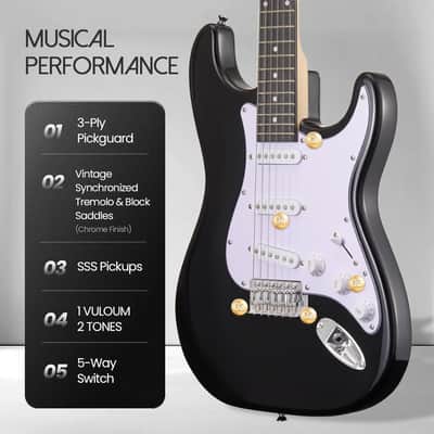 39-Inch Electric Guitar Starter Kit Complete starter kit with electric guitar, amp, strap, plectrum, tuner, strings, cable and guitar bag - Suitable for beginners (black) image 3