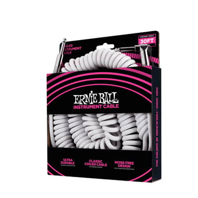Ernie Ball 30ft White Coiled S/A Instrument Cable, Curly Guitar Lead - 6045 image 5