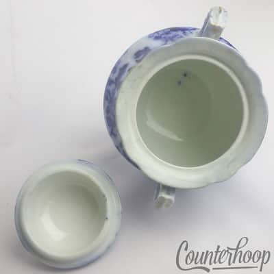 Mercer Flow Blue+Gold Sugar Bowl Semi-Viterous/Vitreous 1890s American China USA image 6