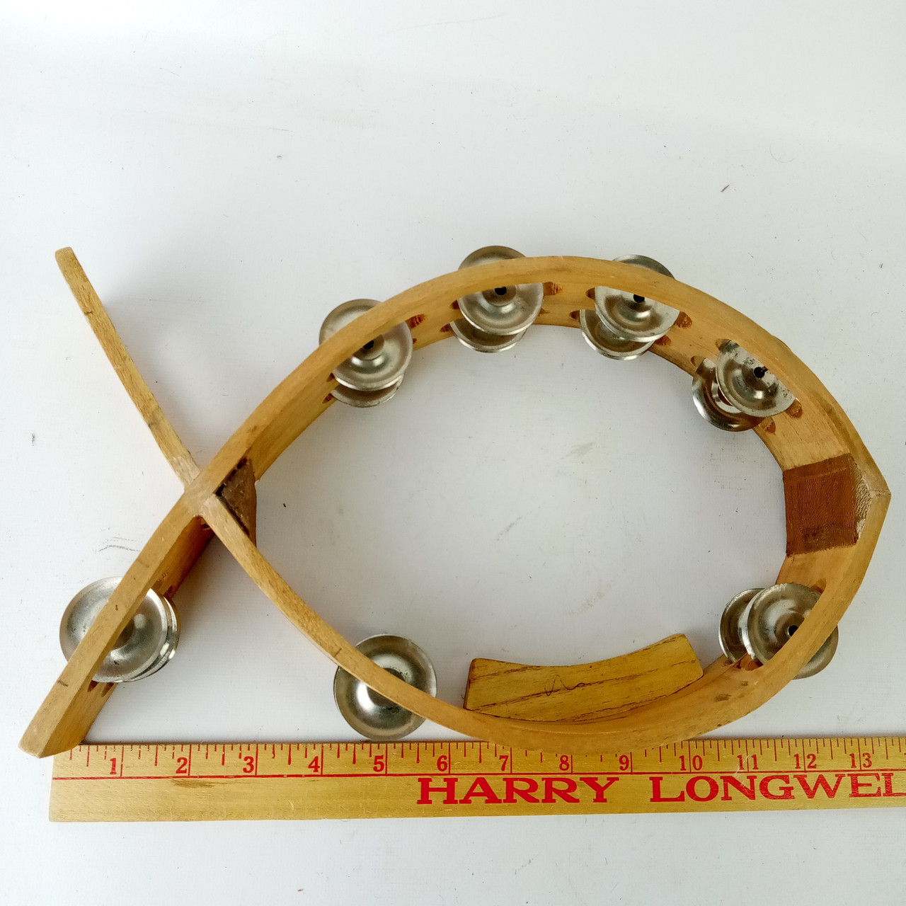 Fish Tambourine Christian Praise Band Instrument Percussion Hand Shaker Wood — main photograph