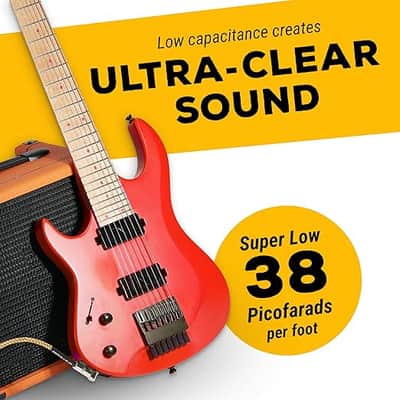 Instrument Cable - Amp Cord for Bass & Electric Guitar - Straight to Right Angle 1/4 Inch Instrument Cable - Brown/Yellow Braided Tweed, 20ft image 3