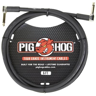 Pig Hog PH6RR High Performance 8mm Right-Angle 1/4" Guitar Instrument Cable, 6 Feet