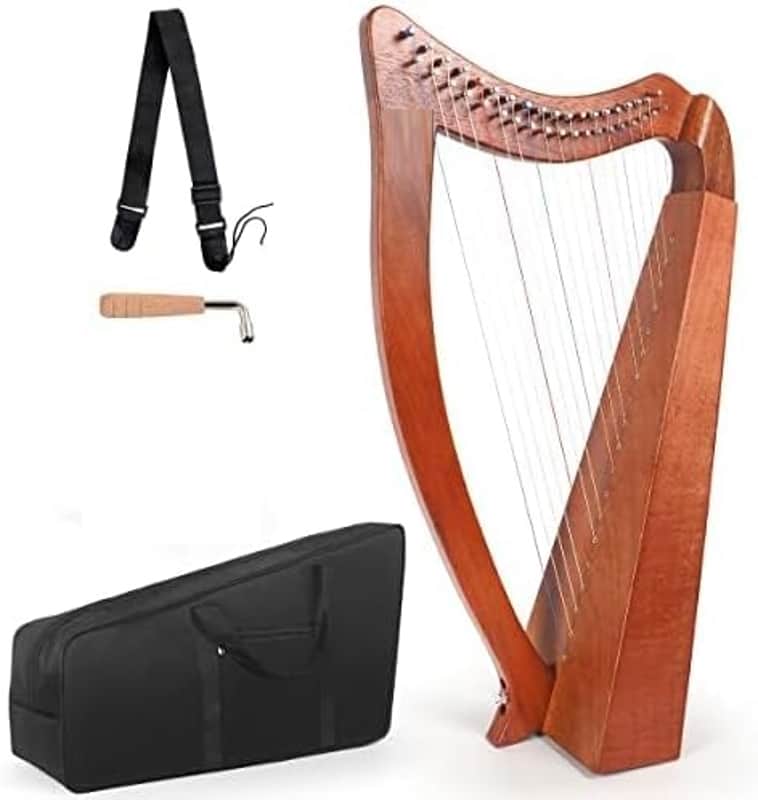 Solid Mahogany Harps 29'' W/Gig Bag,Tuning Wrench,Straps,Instruction for Professional Lyre Harp Player,Beginner,Adults F3 G3 A3 B3 C4 D4 E4 F4 G4 A4 B4 C5 D5 E5 F5 G5 A5 B5 C6 image 1