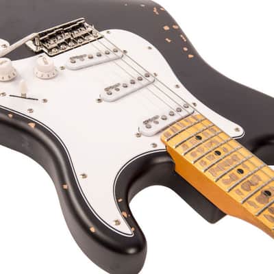 Vintage V6MR-BK Icon Series SSS with Maple Fretboard - Distressed Boulevard Black image 2