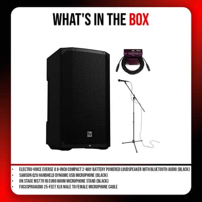 Electro-Voice EVERSE 8 8-Inch Compact 2-Way Battery Powered Loudspeaker (Black) Bundle with USB Microphone, Boom Stand, and 25-Feet XLR Cable image 7