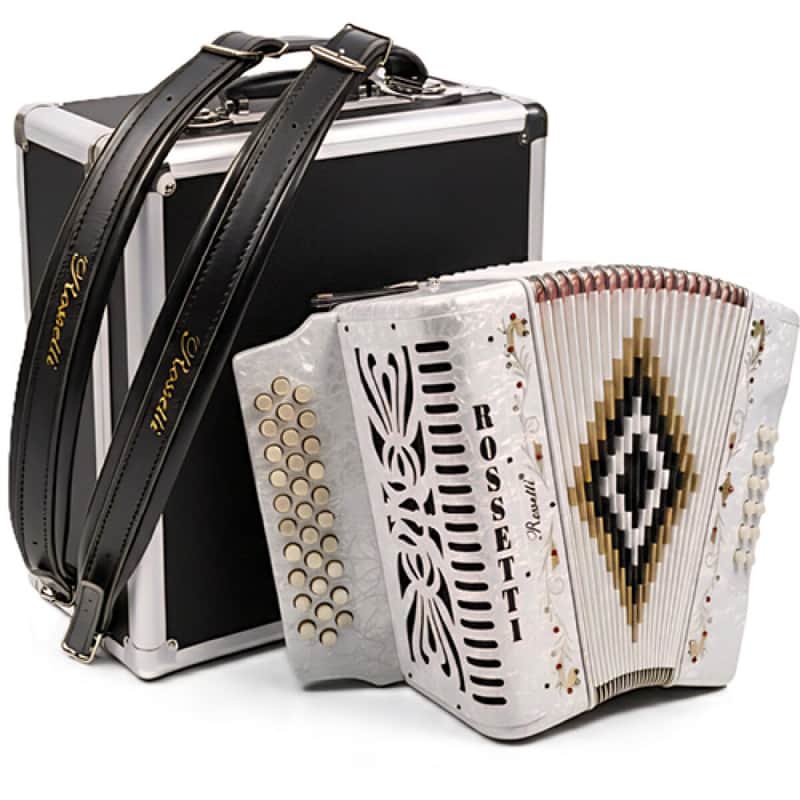 Rossetti 3112-GCF-WH 3 Row 31 Treble, 12 Bass Diatonic Button Accordion in White - G, C, F Tuning image 1