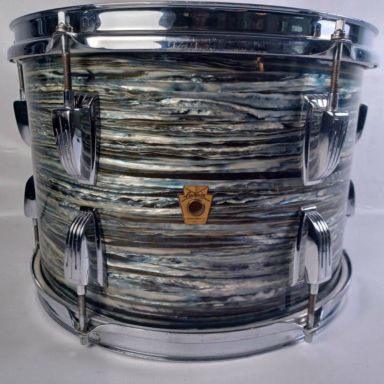 Ludwig 9x13" Blue Oyster Pearl Tom Drum Vintage Jan30'61 COB Brass 3Ply Mahogany — main photograph