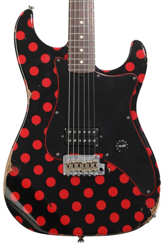 Friedman Vintage S Electric Guitar - Black with Red Polka Dots image 1