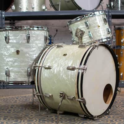 1950s 1960s Ludwig/WFL "Super Beat" White Marine Pearl Drum Kit image 1