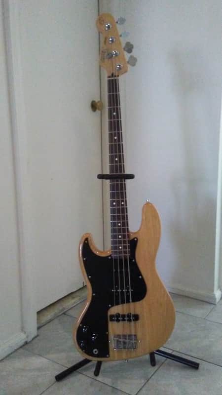 lefty Fender Jazz Bass 2007 w/gig bag - custom Marcus Miller pickguard - Natural Ash finish image 1