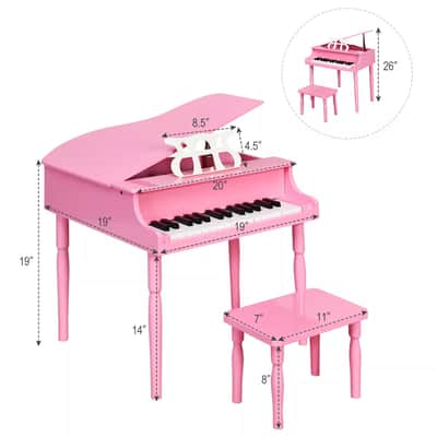 Classic 30-Key Baby Grand Piano Toy for Toddlers | Vibrant Wooden Piano with Bench | Perfect Birthday Gift for Children Ages 3-8 (Hot Pink) image 2