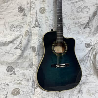 1980’s Alvarez 5081N Thin Body Dreadnaught Acoustic Electric in Blue Burst Flame image 1