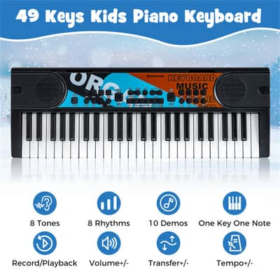 Ozici 49 Keys Kids Electronic Keyboard with Microphone, 8 Tones & Rhythms Educational Music Toy for Age 3+ - Black image 6