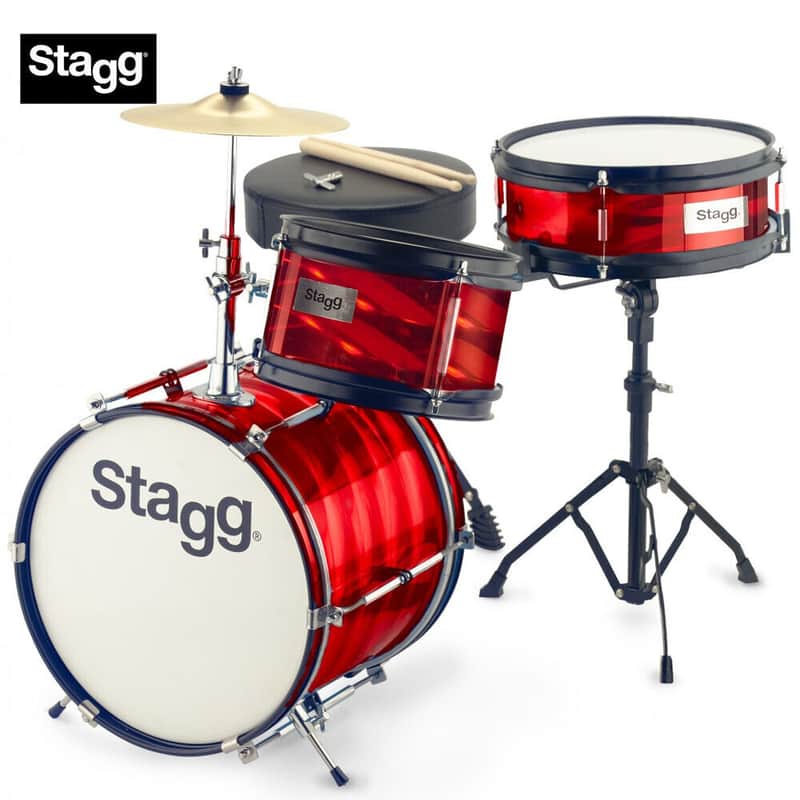 Stagg TIM JR 3/12B RD 3-Piece Junior Drum Set w/Bass Pedal, Cymbal, Sticks & Throne image 1