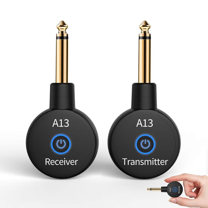 A13 Wireless Guitar System 2.4GHz Transmitter Receiver for Electric/Acoustic Bass Guitar, Rechargeable Li-Battery, Plug & Play Wireless Guitar Cable for Guitar, Bass, Violin - Black (1TX + 1RX) image 1