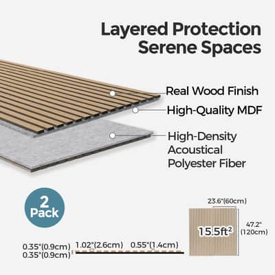 2 Pack Wood Panels-3D Slat Wall Panelling for Wall-Ceiling and Sound Absorbing - Wooden Wall Panels for Living Room, Bedroom image 2