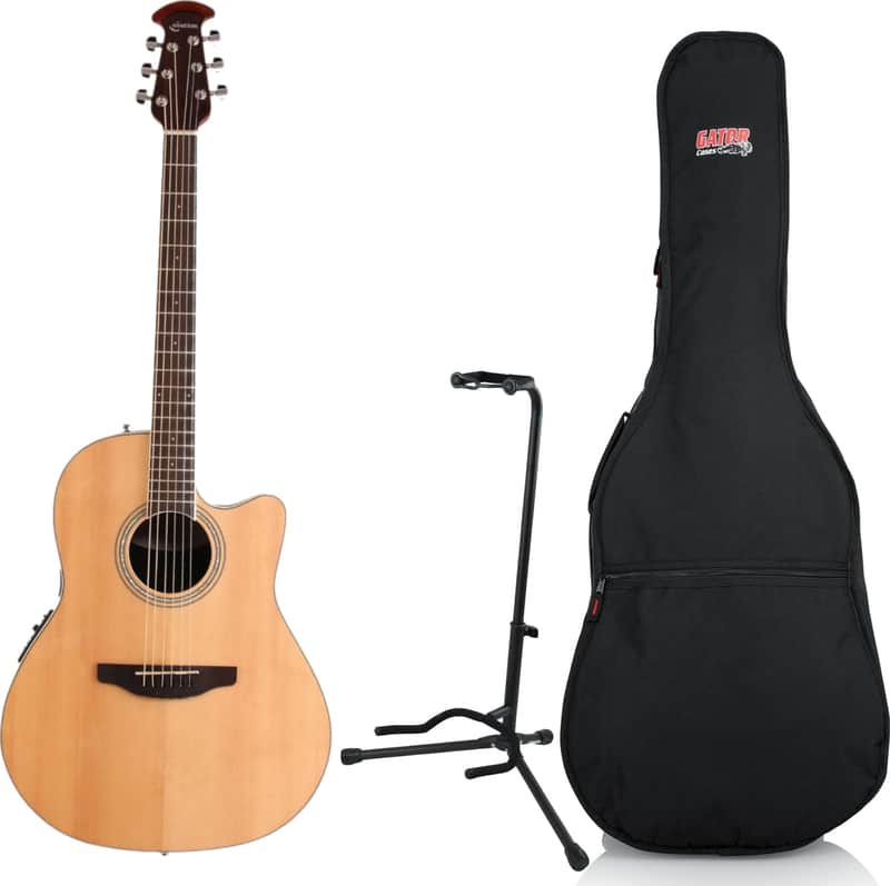 Ovation Celebrity Standard Mid Depth Acoustic-Electric Guitar, Natural w/ Gig Bag and Guitar Stand image 1
