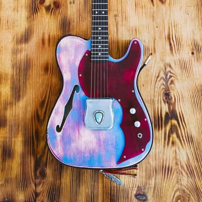 MADE TO ORDER - The Navajo Guslinger - Tribal Style Esquire Thinline Tele - Wine Red/Azul/Brown image 5