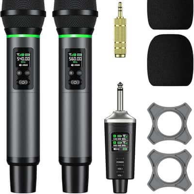 Metal Wireless Mic Set with Case, Handheld Cordless Dynamic Microphones for Singing, Karaoke, Church, DJ, 130ft Range image 1