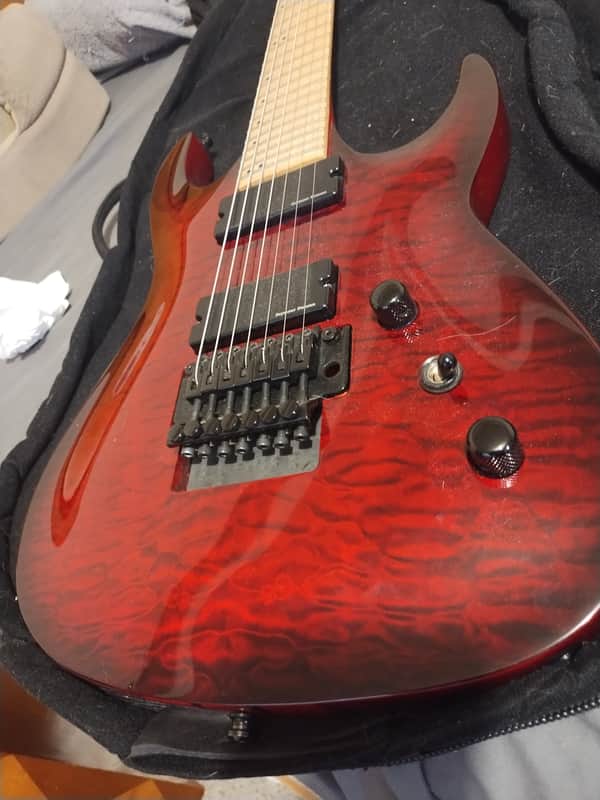 Agile Septor 7 string Floyd, Seymour Duncan Blackouts Transparent red in a thick soft case bottle protection box image 1