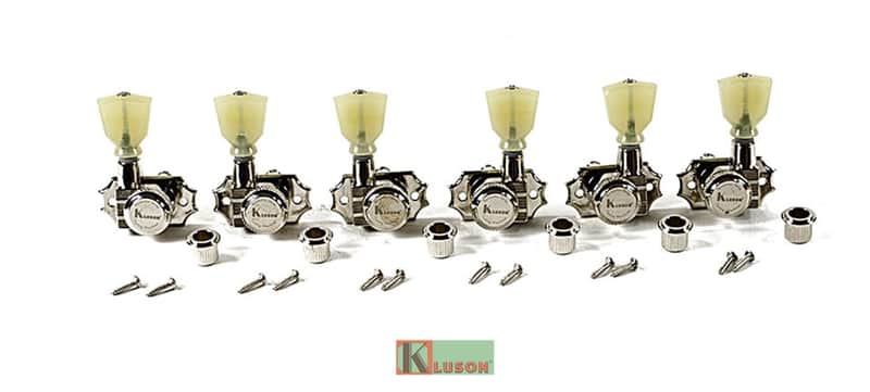 Kluson Revolution Locking Tuners 3x3 Pearloid keystone button Nickel KRGLNC-3-NP image 1