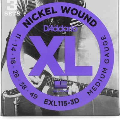 D'Addario EXL115 XL Electric Guitar Strings - .011-.049 Medium 3-pack image 1