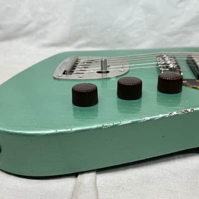 Maghini Guitars Skylark Baritone Guitar with COA + Gator Case 2023 - Lightly Aged Jade Metallic image 15