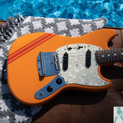Fender MG-73 - 70's Mustang with Racing Stripe Reissue - Capri Orange with Matching Headstock & Racing Stripes - Pro Set Up w Perfect Frets/Action/Intonation! image 9
