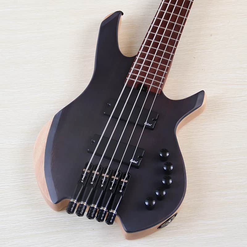 Black Custom 5 String Headless Bass, Wenge Top Ash Body, Roasted Maple Neck, 24 Frets image 1