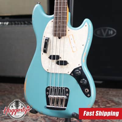 Fender JMJ Road Worn Mustang Bass - Faded Daphne Blue with Gig Bag image 1