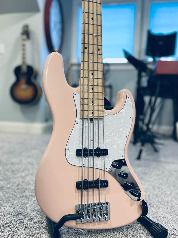 2022 Mike Lull M5V 5-String Bass Shell Pink w/ Highly Figured Birdseye Maple Fingerboard image 1