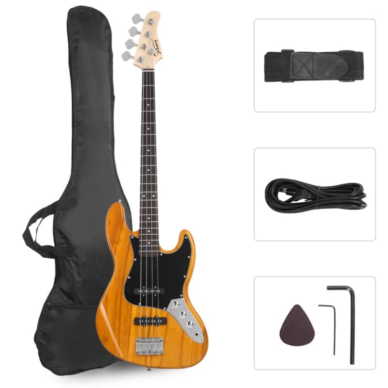 Glarry GJazz Electric Bass Guitar Black pickguard Transparent - Yellow image 1