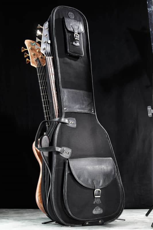 Harvest Fine Leather Black Buffalo & Canvas Gig Bag for Two Electric Bass Guitars image 1