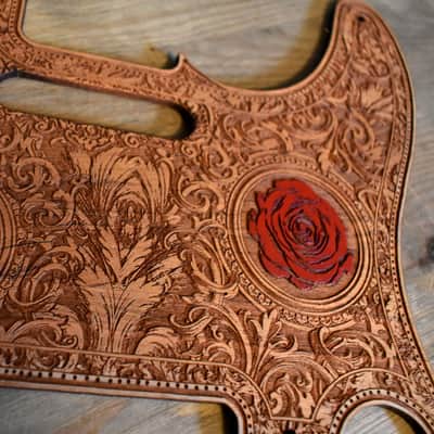 Wood Pickguard for Fender Telecaster Laser engraved Real Cherrywood with Unique Artwork image 5